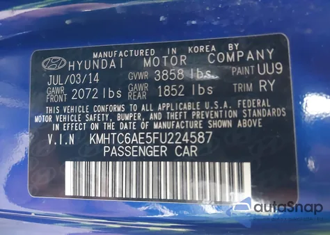 2015 Hyundai Veloster Turbo z USA, uszkodzony, nr VIN KMHTC6AE5FU224587